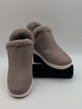 OluKai | Taupe Fleece-Lined Slip-On Mules Real Sheep Fur Lining